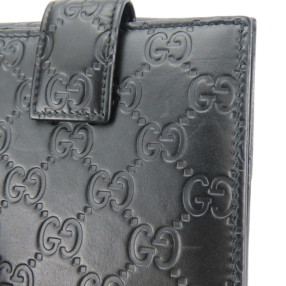 中古】 グッチ 二つ折り財布 406925 シマレザー ブラック リボン W  