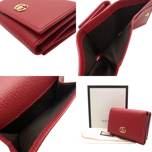 GUCCI Tri-fold wallet Petit Marmont leather Hibisca Rubbed Dod Red gold ...
