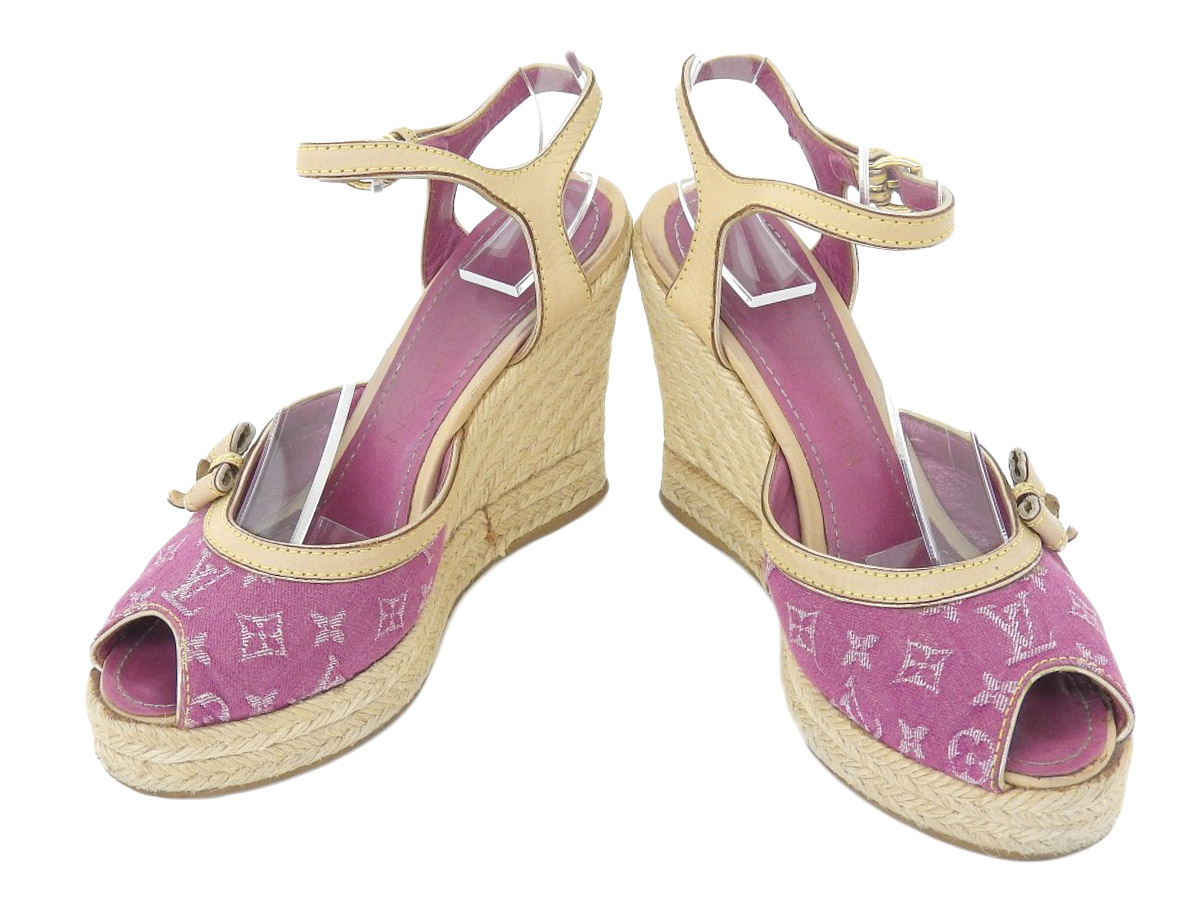 Louis Vuitton Monogram Canvas and Jute Boundary Wedge Sandals For