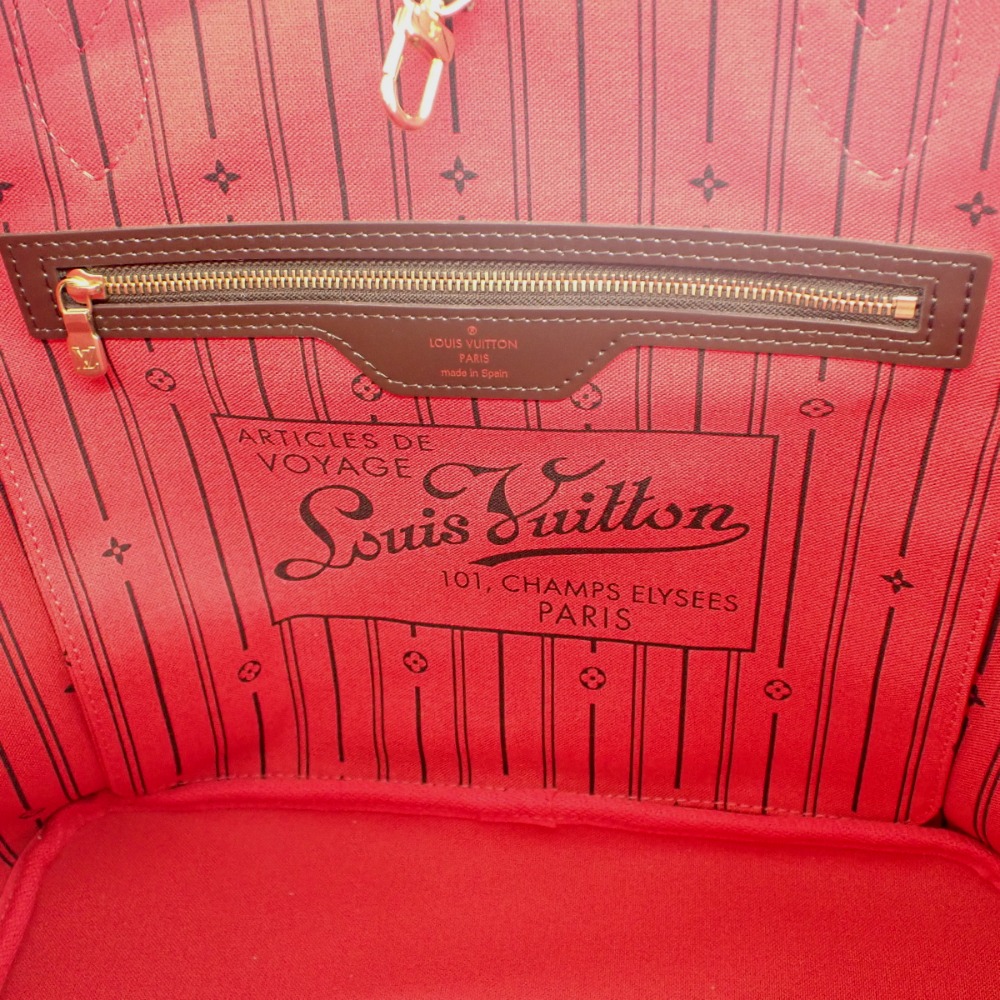 Louis Vuitton LOUIS VUITTON Damier Neverfull MM Tote Bag Ebene N51105 Brown  Red Gold Hardware
