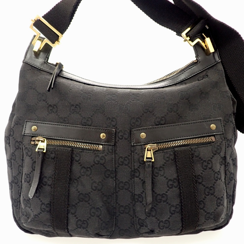 GUCCI GG Diagonally hung Shoulder Bag Black 90762 | eBay