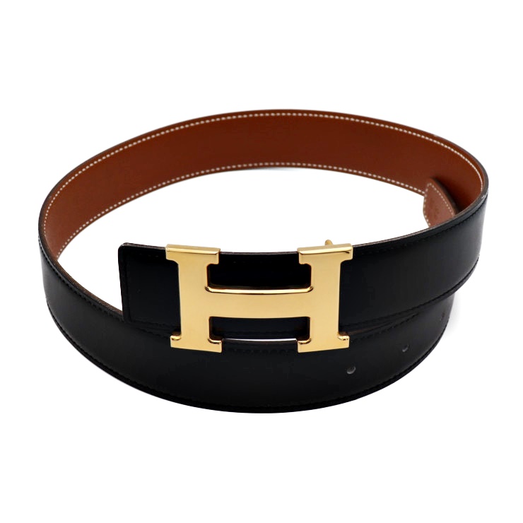 HERMES belt leather black H Belt Gold Hardware Size65 | eBay