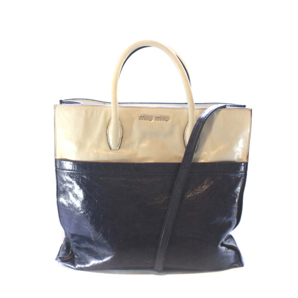 MIUMIU RN0945 2WAY bicolor Tote Bag Ivory leather Women | eBay