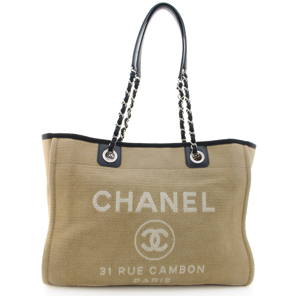 CHANEL Chain Deauville Shoulder bag Tote bag black canvas/leather Women ...