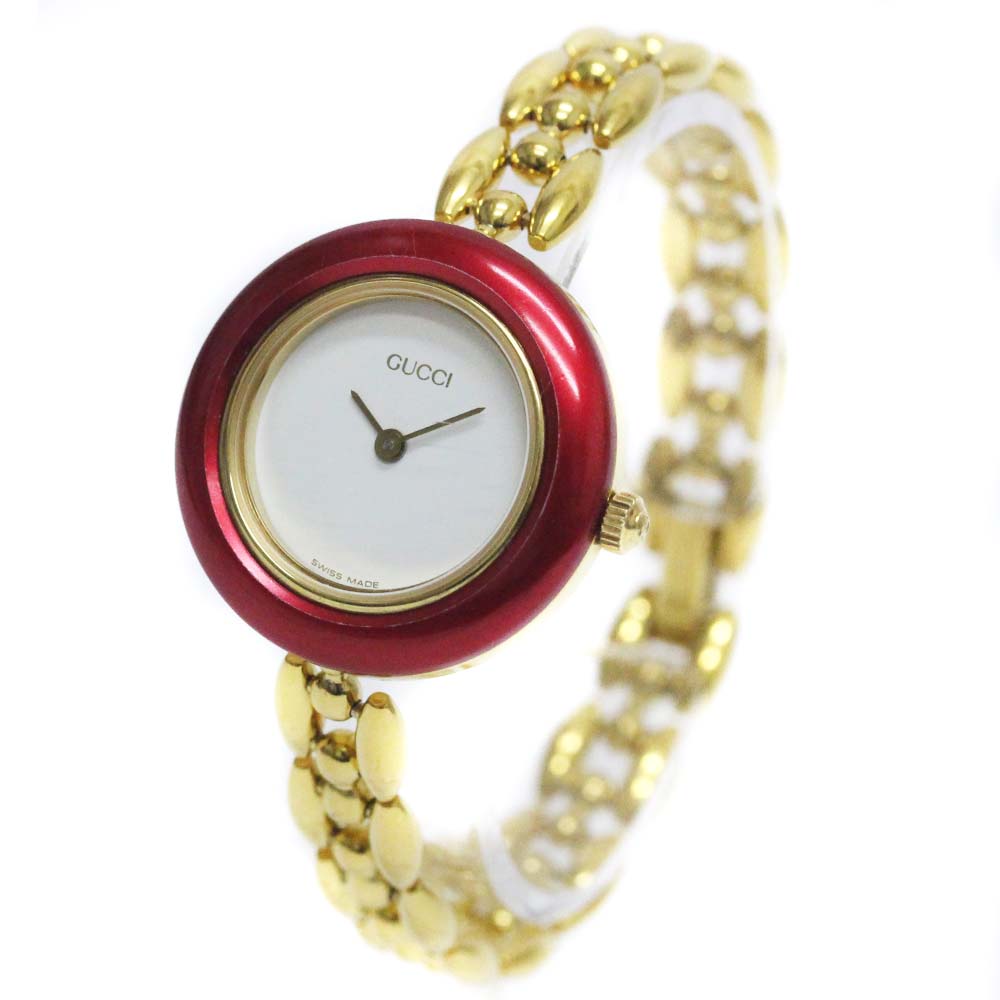 GUCCI 11/12 Change Bezel Watch Watches Red Gold Plated Women whiteDial