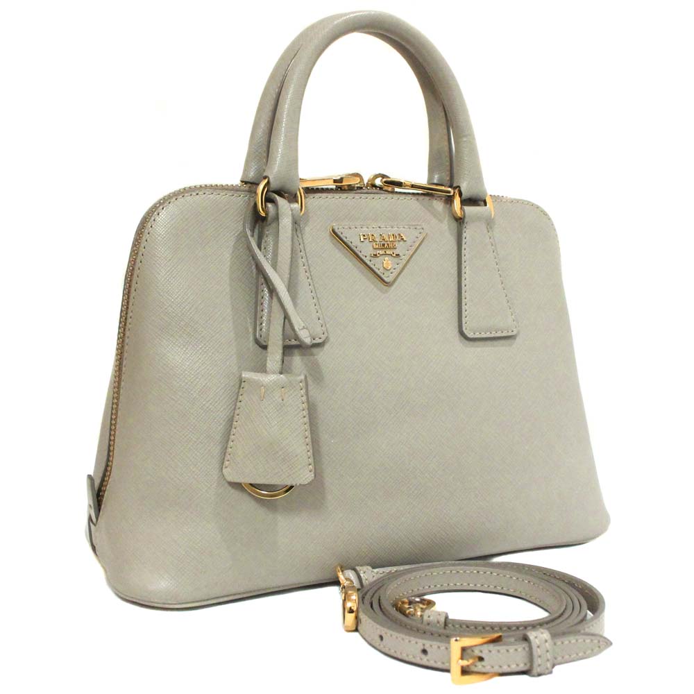 PRADA BL0838 Saffiano 2WAY Shoulder Bag Handbag Light gray beige leather Women | eBay