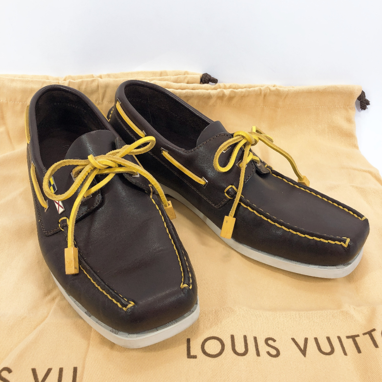 LOUIS VUITTON Deck shoes Louis Vuitton cup leather yellow mens 6 1/2 size | eBay