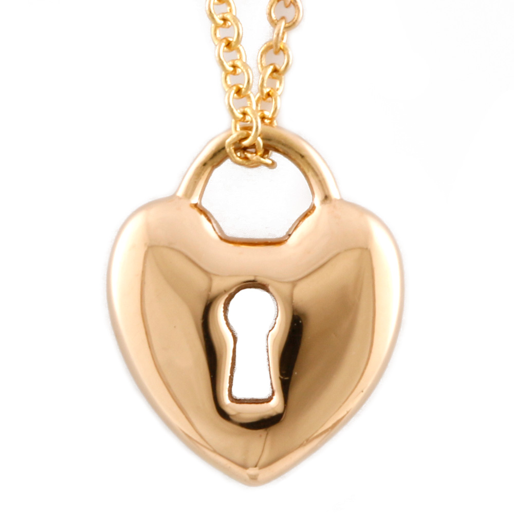 TIFFANY&Co. Necklace K18 Pink Gold Heart key lock Heart lock from japan ...