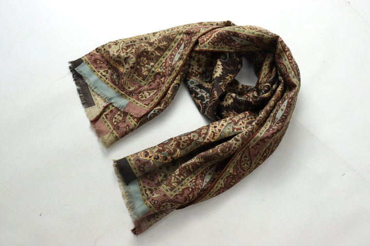 美品 ★ETRO★ ストール ペイズリー柄 ウール混 レッド ブラウン ブラック エトロ ETRO ストール 膝掛け ペイズリー柄 毛100％ ウール ETRO
