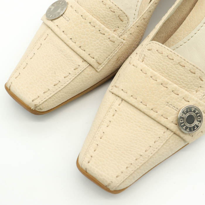 グリッティ スクエアトゥパンプス 本革レザー ローヒール シューズ 靴 レディース 34.5サイズ ホワイト GRITTI