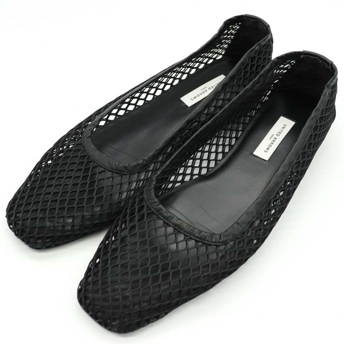 ユナイテッドアローズ メッシュパンプス 日本製 スクエアトゥ フラットシューズ 靴 黒 レディース 36.5サイズ ブラック UNITED  ARROWS 【中古】