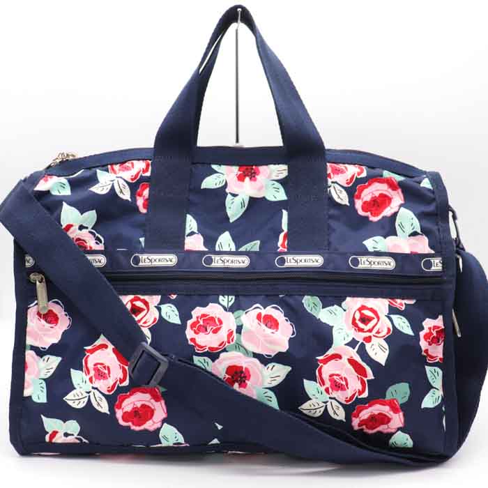 レスポートサック ボストンバッグ ショルダーバッグ 2way 美品 ローズ 花柄 トラベル カバン レディース ネイビー LeSportsac 【中古】