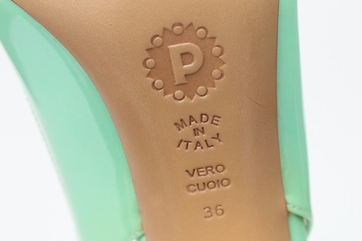 ポリーニ バックストラップパンプス ポインテッドトゥ チャンキーヒール 靴 シューズ イタリア製 レディース 36サイズ グリーン POLLINI