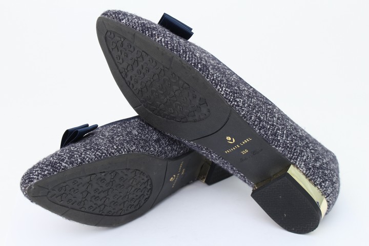 プライベートレーベル ツイードパンプス ビジューリボン ポインテッドトゥ 靴 シューズ レディース 23cmサイズ ネイビー PRIVATE LABEL