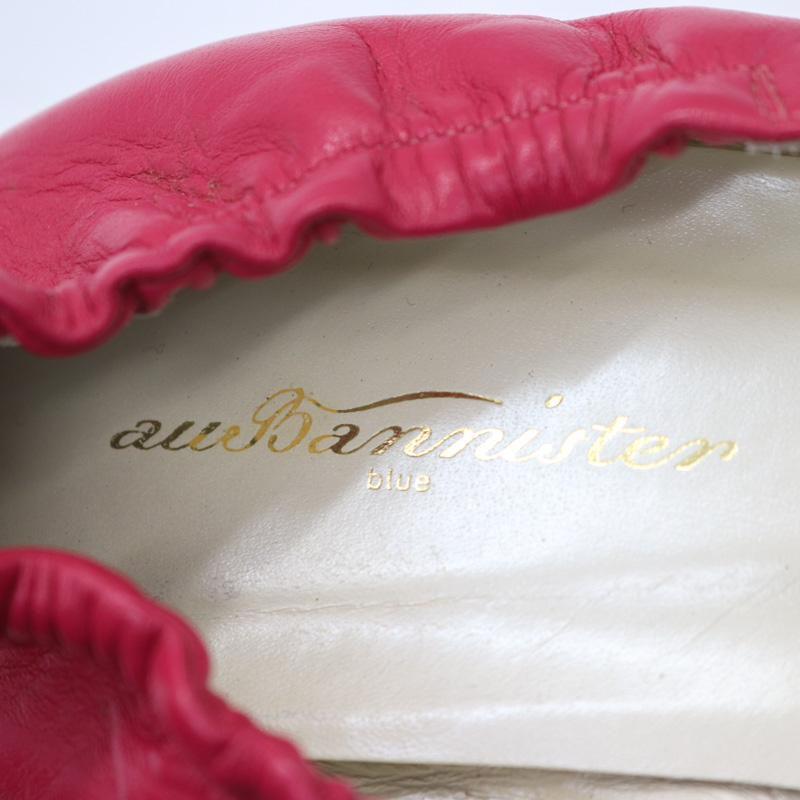 オゥバニスター ポインテッドトゥパンプス レザー 刺繍 ギャザー ローヒール シューズ 靴 レディース 38サイズ ピンク Au BANNISTER