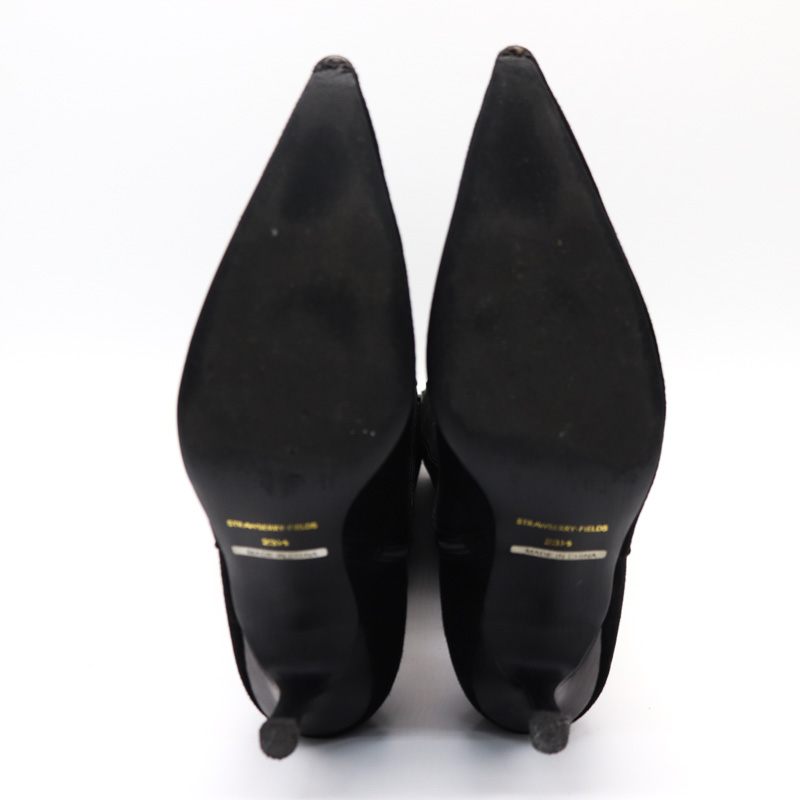 ストロベリーフィールズ ロングブーツ スエードレザー 装飾ベルト付 シューズ 靴 黒 レディース 23.5cmサイズ ブラック STRAWBERRYFIELDS