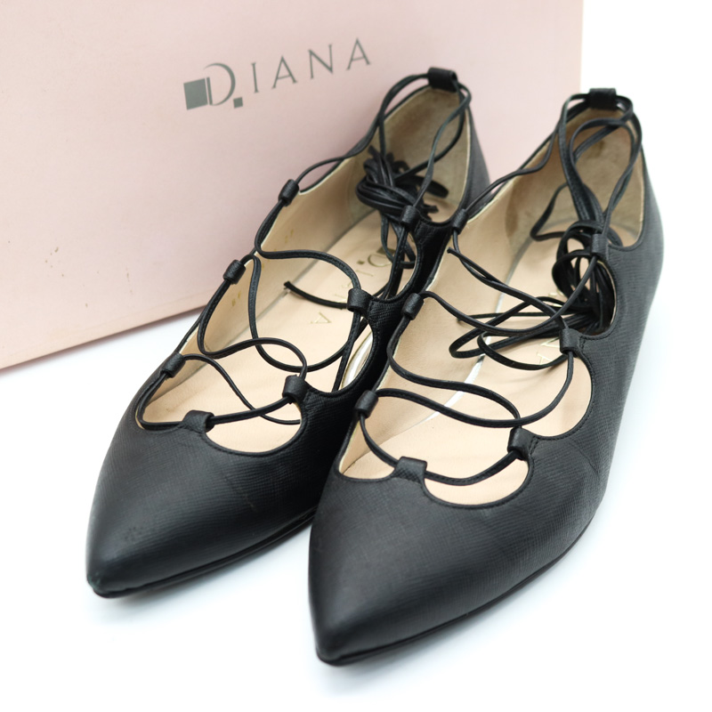 ダイアナ レースアップパンプス ポインテッドトゥ フラットシューズ 日本製 ブランド 靴 黒 レディース 23cmサイズ ブラック DIANA  【中古】 DIANA USED/古着（パンプス）｜DIANAのUSED/古着通販サイト SMASELL（スマセル）