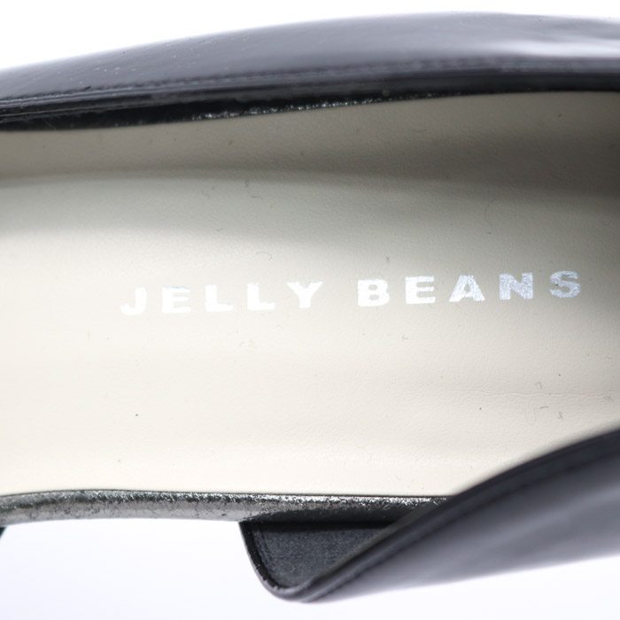 ジェリービーンズ パンプス エナメル サイドオープン フラットパンプス 日本製 シューズ レディース 24cmサイズ ブラック JELLY BEANS  【中古】