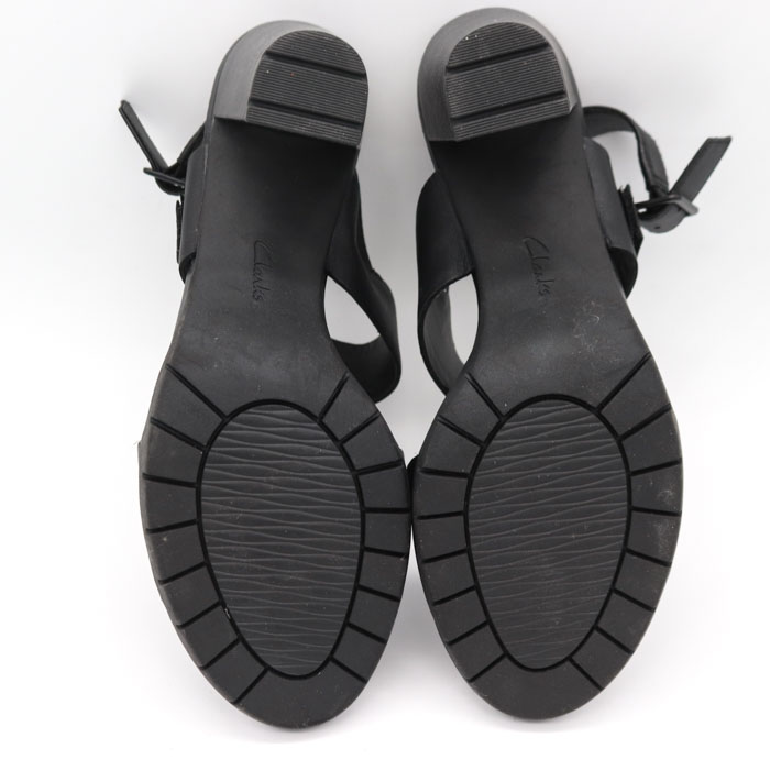 クラークス サンダル ダブルストラップ チャンキーヒール ブランド シューズ 靴 黒 レディース EU39サイズ ブラック Clarks 【中古】