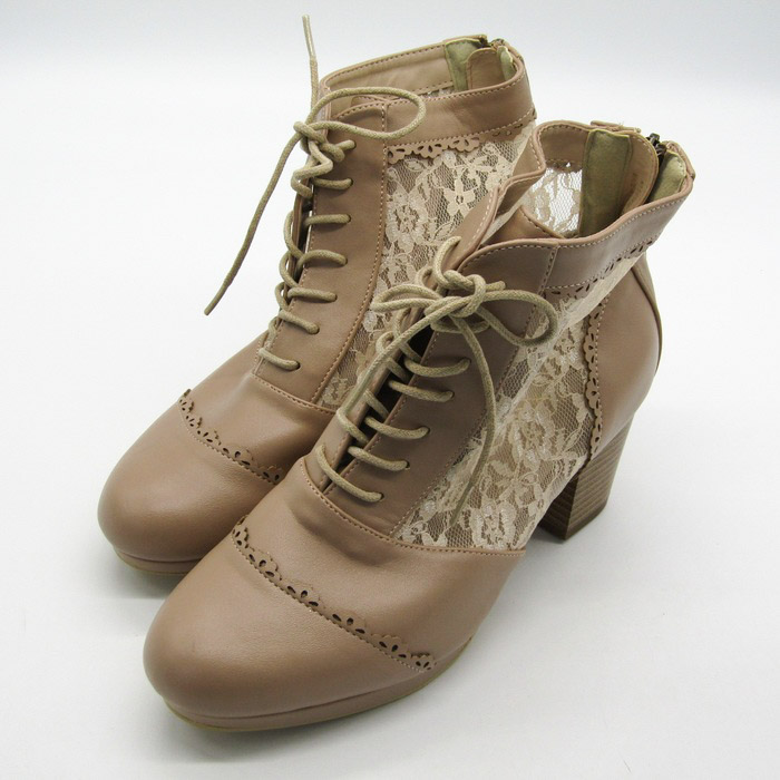 【未使用】SPACE　CRAFT レースアップ ショートブーツ ベージュ24ｃｍ ジルスチュアート シュー JILLSTUART shoe 厚底レースアップ