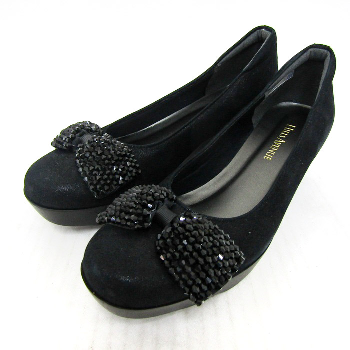 新品 ヒルズアベニュー 24cm ウェーブソール レザー パンプス やわらか 黒 ヒルズアベニューのパンプス 新品 ヒルズアベニュー 24cm