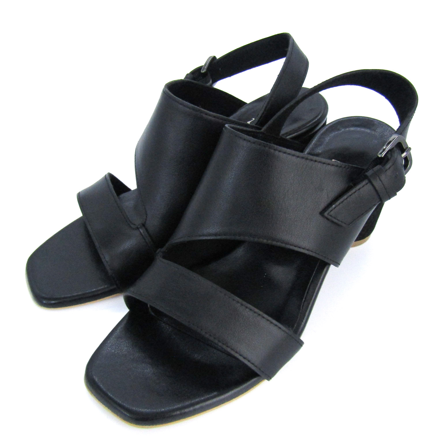 エイゾー サンダル 本革 レザー チャンキーヒール ブランド 靴 黒