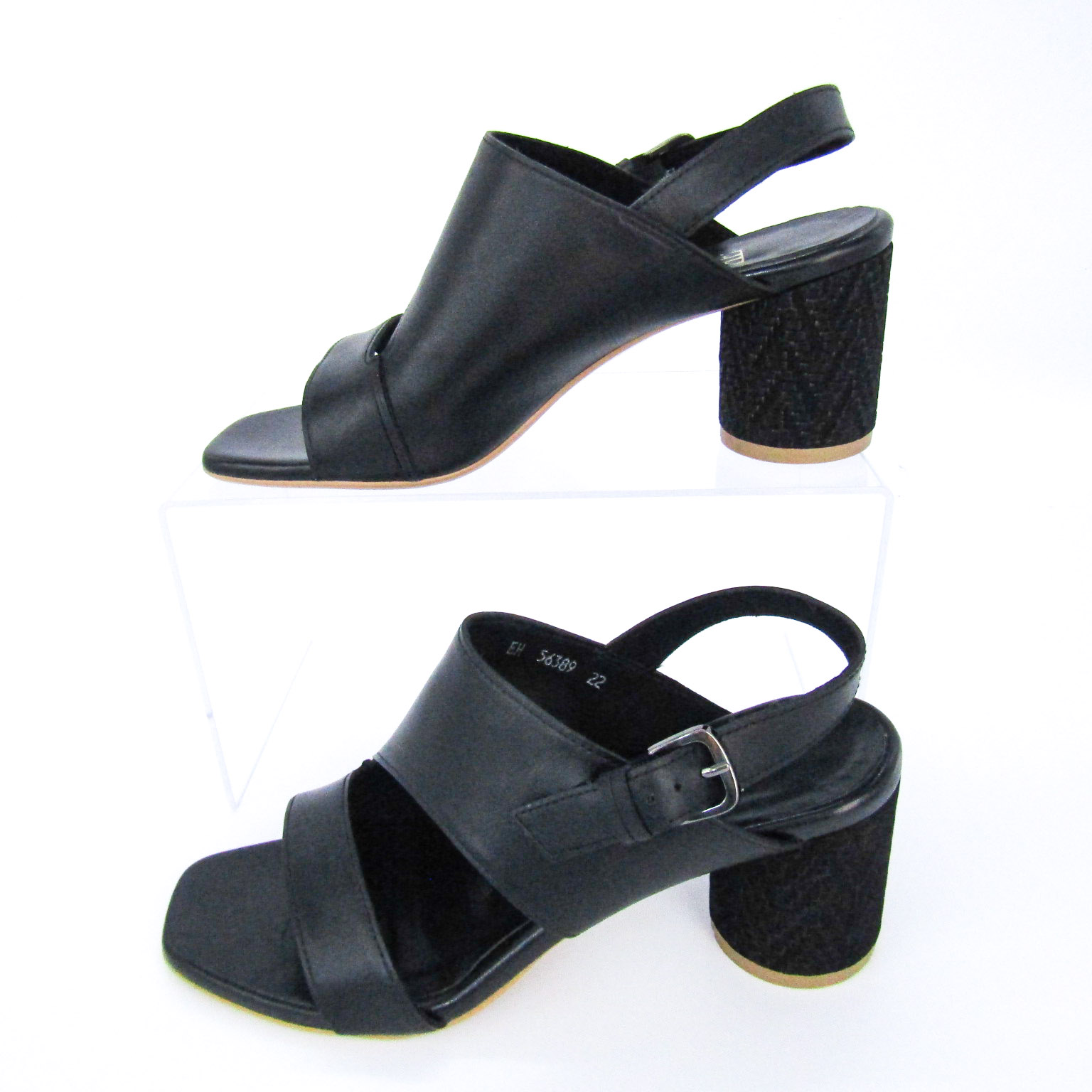 エイゾー サンダル 本革 レザー チャンキーヒール ブランド 靴 黒