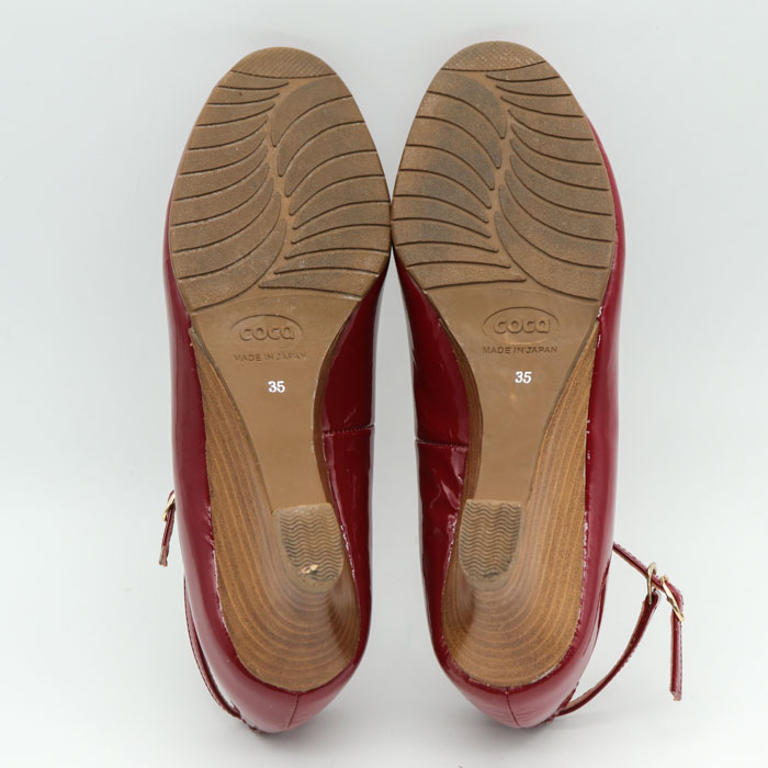 コカ エナメルパンプス ウェッジソール アンクルストラップ 日本製 シューズ ブランド 靴 赤 レディース 35サイズ レッド coca 【中古】