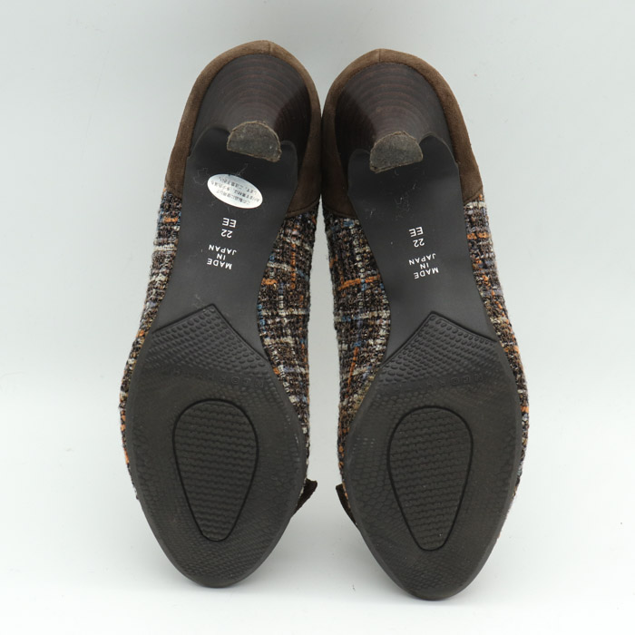 ネオリズム パンプス ツイード リボンモチーフ 日本製 2E ローヒール シューズ ブランド 靴 レディース 22cmサイズ ブラウン NEO  RHYTHM 【中古】