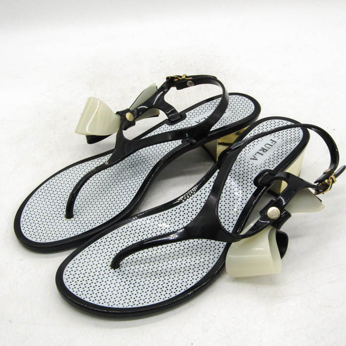 フルラ トングサンダル チャンキーヒール ブランド 靴 黒 レディース  