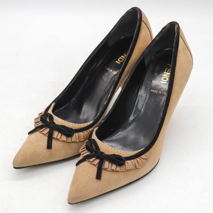 フェンディ ポインテッドトゥ ハイヒール パンプス レザー レディース 中古 FENDI フェンディ サイズ37 ブラック パンプス ポインテッドトゥ