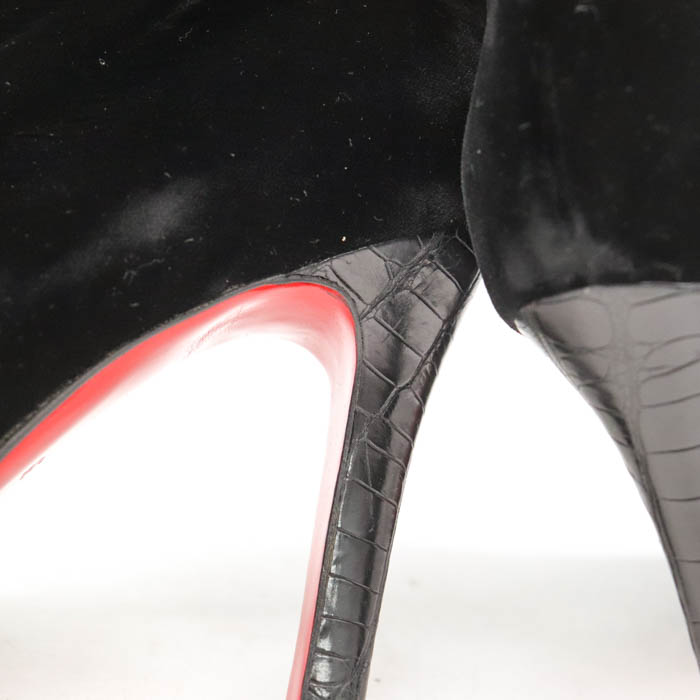 クリスチャンルブタン ブラックレザー ハイヒールブーツ クリスチャンルブタン ブーツ 本革レザー ブランド シューズ 靴