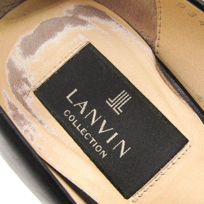 ランバンコレクション レザー 黒 ブラック ハイヒールパンプス 23.5