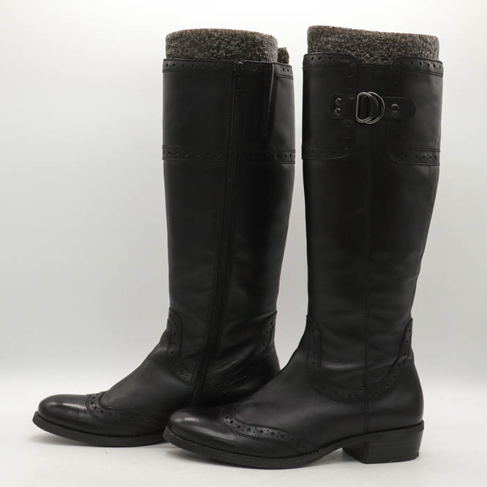 MODE KAORI【23cm】ロングブーツ　ウイングチップ　バックベルト　黒 MODE KAORI【23cm】ロングブーツ ウイングチップ バックベルト 黒