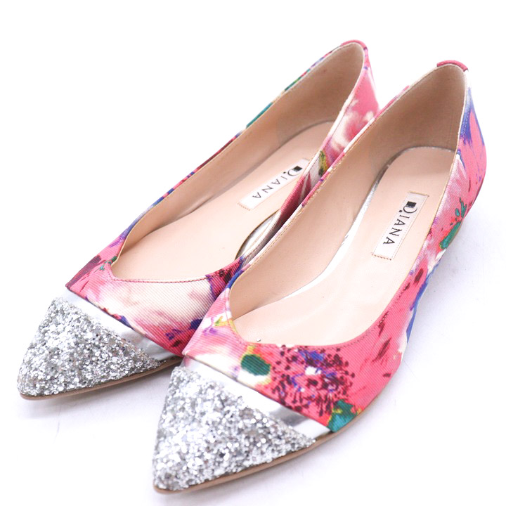 DIANA グレージュ ポインテッドトゥ フラットシューズ 24cm ダイアナ 