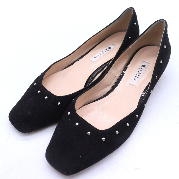 DIANA ブラック スクエアトゥパンプス２４センチ　美品 DIANA ブラック スクエアトゥ パンプス