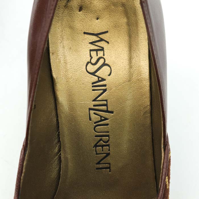 イヴ・サンローラン パンプス ポインテッドトゥ チェック 刺繍 ブランド シューズ 靴 レディース 34.5サイズ ブラウン YVES SAINT  LAURENT 【中古】