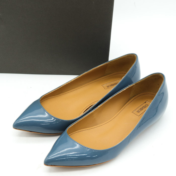 チェンバー プレーンパンプス 美品 エナメル ポインテッドトゥ フラットシューズ 日本製 靴 レディース 35サイズ ブルー CHEMBUR 