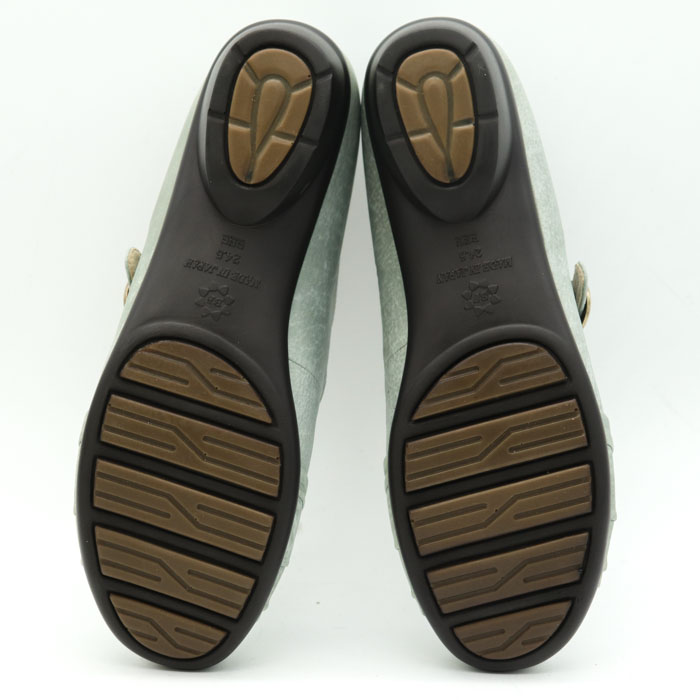 ビューフォート ストラップパンプス 未使用 3E 幅広 日本製 コンフォート シューズ 靴 レディース 24.5cmサイズ グリーン BeauFort  【中古】