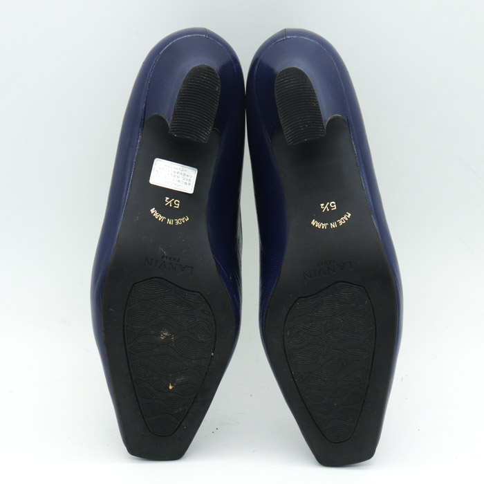 ランバン パンプス モチーフ スクエアトゥ ローヒール 日本製 ブランド シューズ 靴 レディース 5.5サイズ ブルー LANVIN 【中古】