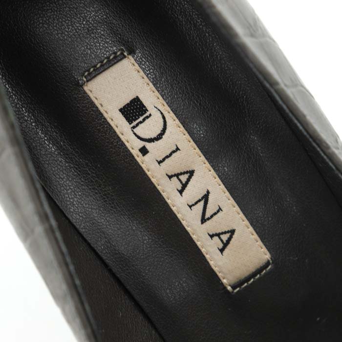ダイアナ パンプス クロコ柄 ポインテッドトゥ ハイヒール 日本製 ブランド シューズ 靴 レディース 21.5cmサイズ グレー DIANA 【中古】