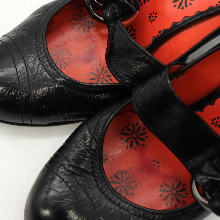 アナスイ パンプス ラウンドトゥ レザー ミドルヒール フォーマル ブランド シューズ 靴 レディース 23.5サイズ ブラック ANNA SUI  【中古】