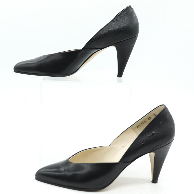 ヒミコ ポインテッドトゥローヒールパンプス ブラック レディース