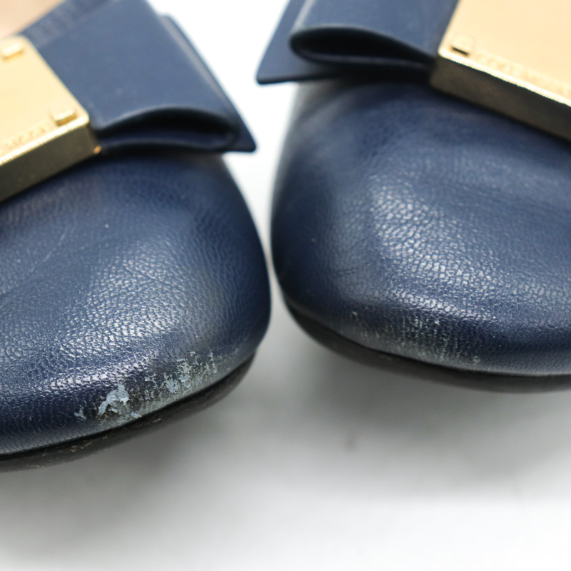 コールハーン パンプス フラットシューズ レザー リボン ブランド 靴 レディース 7Bサイズ ネイビー COLE HAAN 【中古】