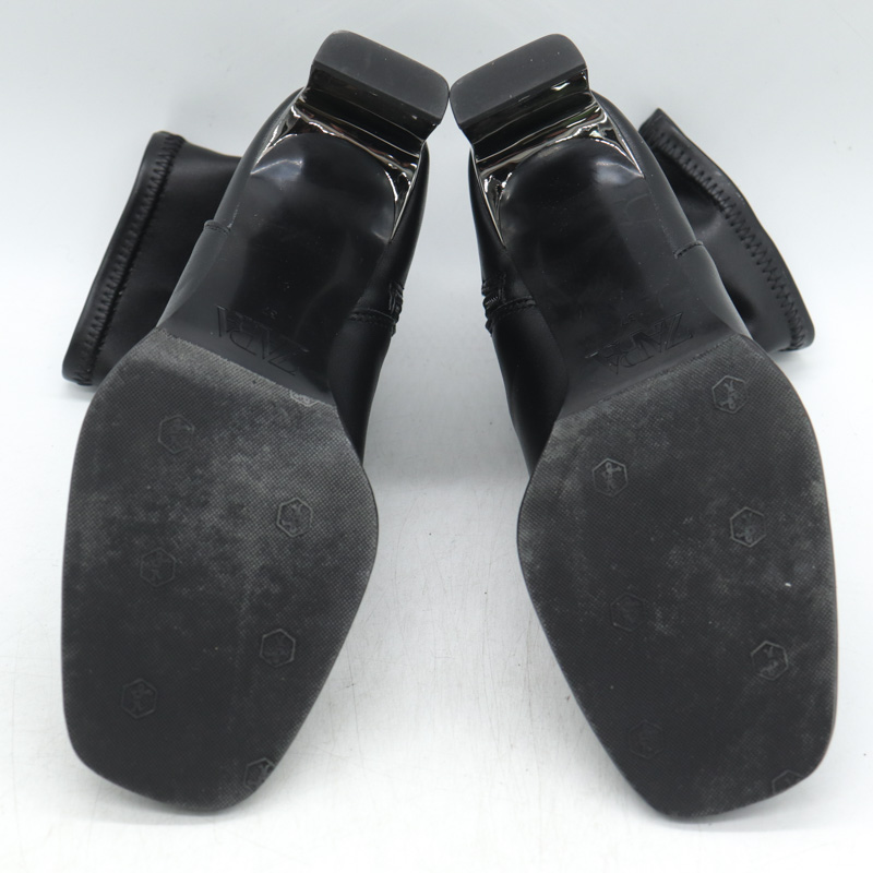ザラ ショートブーツ 美品 スクエアトゥ メタリックヒール シューズ 靴 黒 レディース 37サイズ ブラック ZARA 【中古】