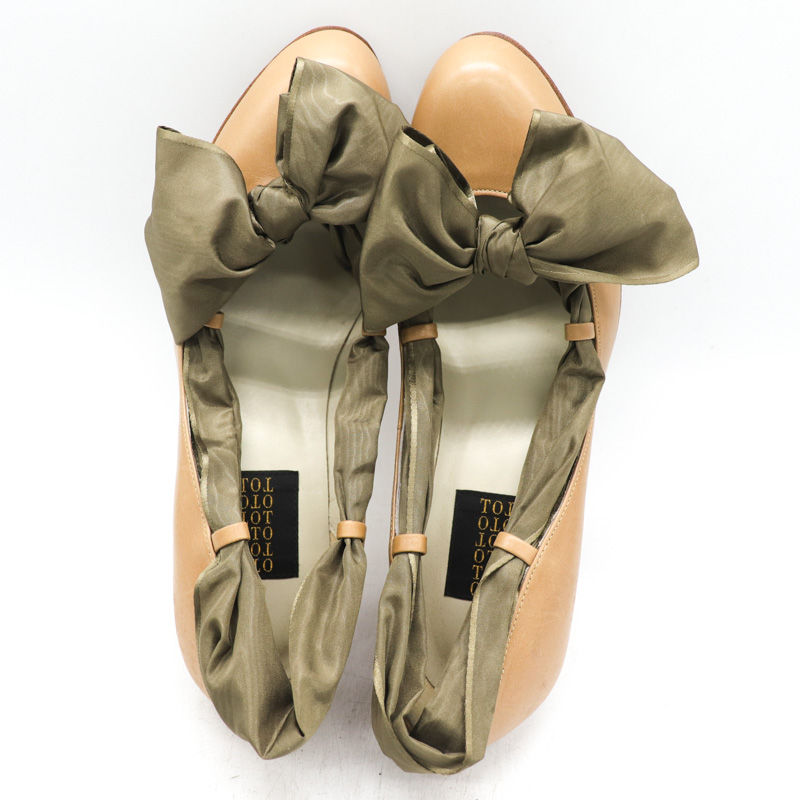 オト パンプス 本革 レザー リボン 日本製 ブランド シューズ 靴 レディース 36.5サイズ ベージュ OTO 【中古】