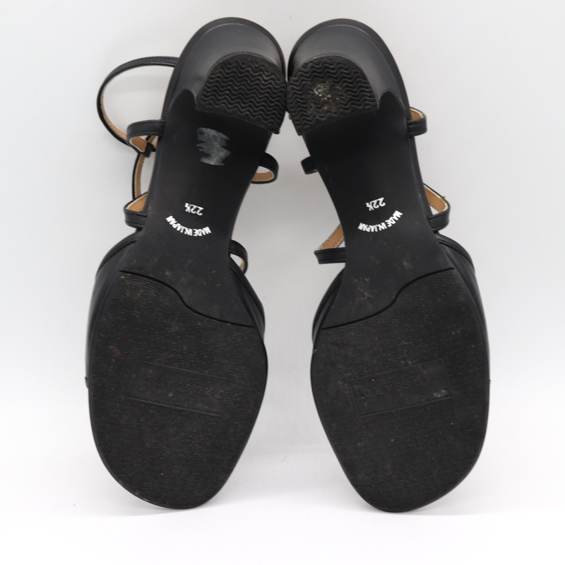 トラサルディ サンダル オープントゥ アンクルストラップ 日本製 ブランド シューズ 靴 黒 レディース 22.5サイズ ブラック TRUSSARDI  【中古】