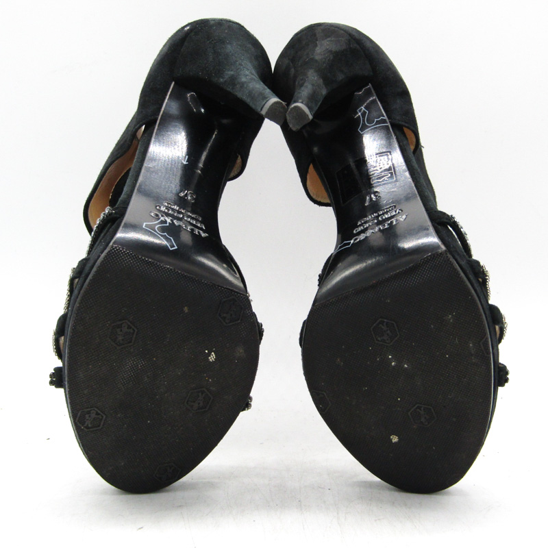 アルバノ サンダル ハイヒール 本革 レザー 靴 シューズ イタリア製 黒 レディース 37サイズ ブラック ALBANO 【中古】