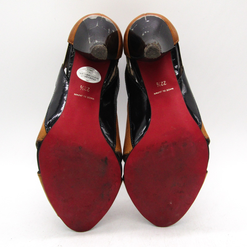 ルブタン オープントゥウェッジパンプス 35 切り取れ 1/2 ブラウン 茶 