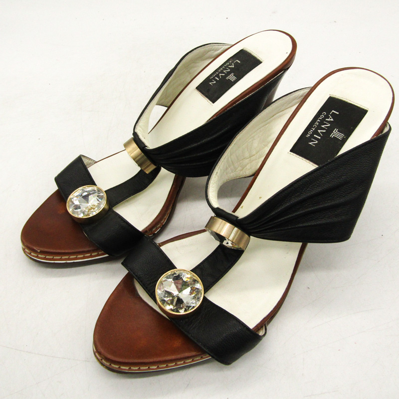 ランバン サンダル ハイヒール ブランド 靴 日本製 黒 レディース 24.5  